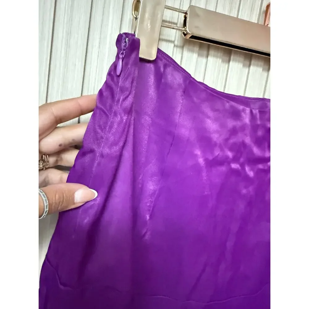 Karen Millen Satin Pleated Woven Midaxi Skirt Purple Size 8 - Picture 5 of 16